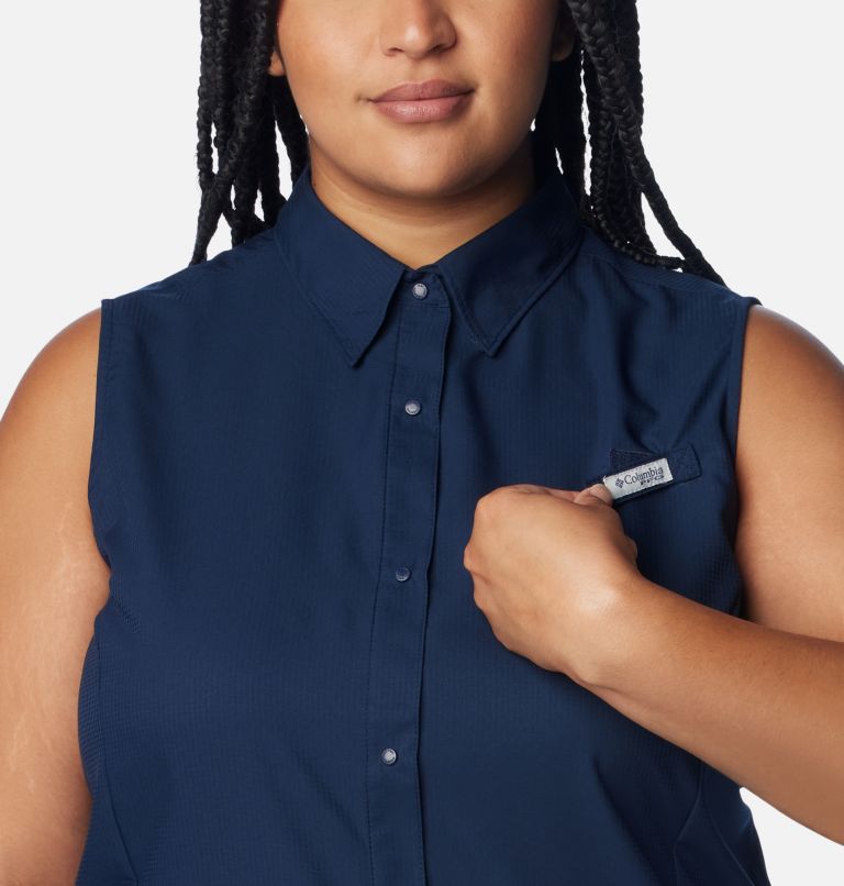 Women’s PFG Tamiami Sleeveless Shirt - Plus Size, Color: Collegiate Navy, image 4