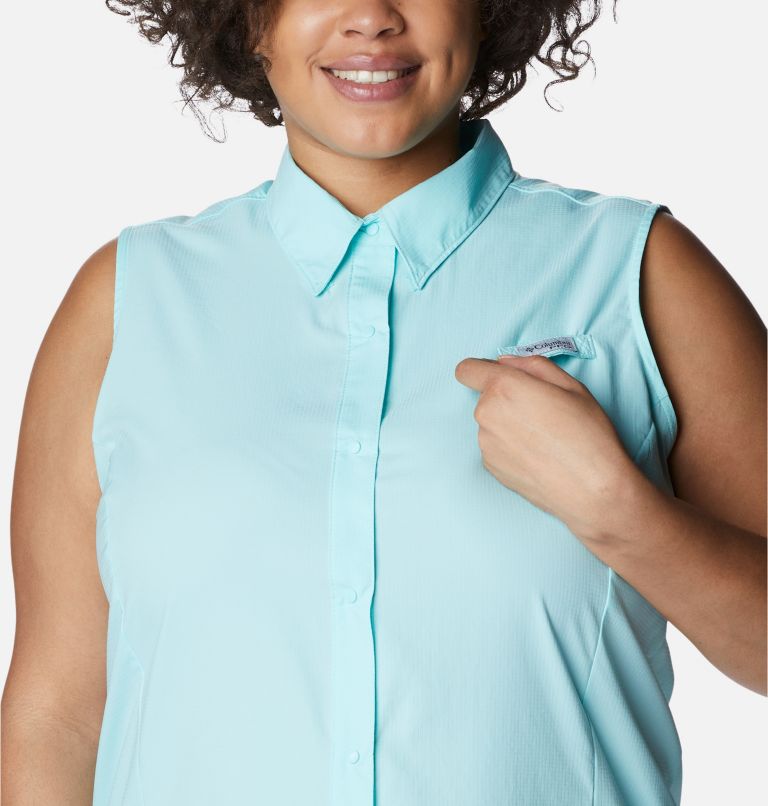 Women’s PFG Tamiami Sleeveless Shirt - Plus Size, Color: Gulf Stream, image 4