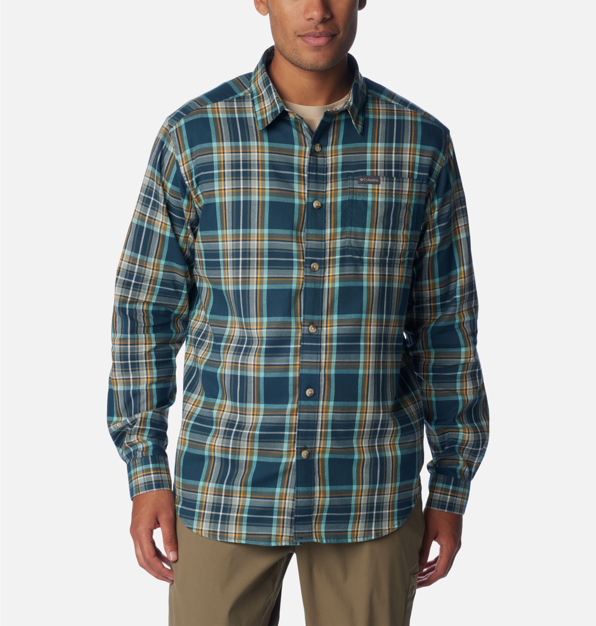 Columbia Men's PFG Super Tamiami Long Sleeve Shirt - M - BluePlaid