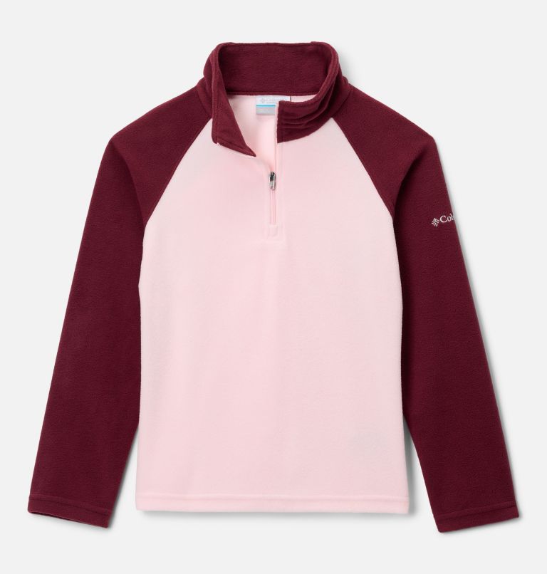 Girls' Glacial Fleece Quarter Zip Pullover, Color: Satin Pink, Rich Wine, image 1