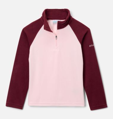 Glacial Fleece Quarter Zip Pullover für Mädchen, Color: Satin Pink, Rich Wine, image 1