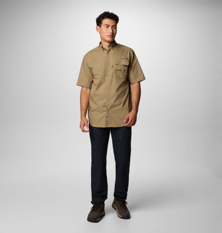 Men's PHG Sharptail Short Sleeve Shirt, Color: Flax, Timberwoods Camo, image 3
