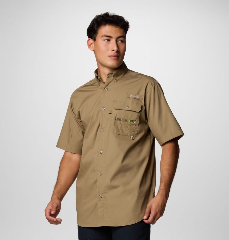 Men's PHG Sharptail Short Sleeve Shirt, Color: Flax, Timberwoods Camo, image 4