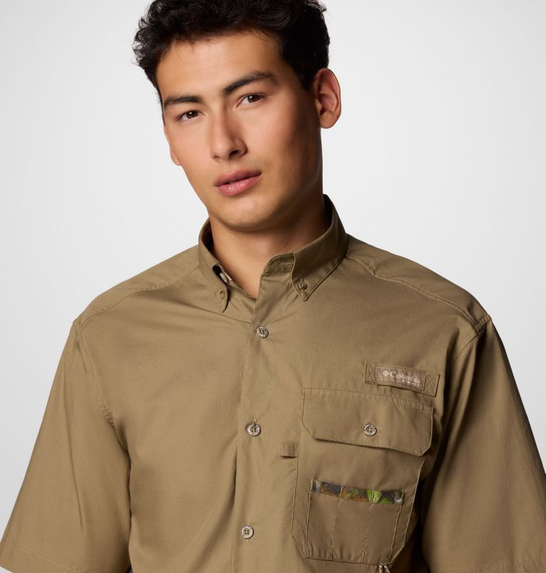 Men's PHG Sharptail Short Sleeve Shirt, Color: Flax, Timberwoods Camo, image 5