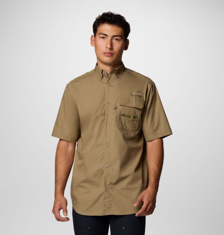 Men's PHG Sharptail Short Sleeve Shirt, Color: Flax, Timberwoods Camo, image 1