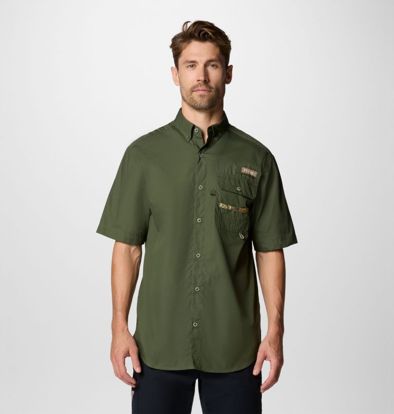 Men's PHG Sharptail Short Sleeve Shirt, Color: Surplus Green, Timberwoods Camo, image 1