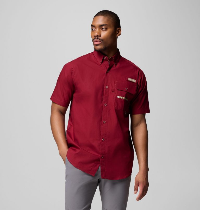Men's PHG Sharptail Short Sleeve Shirt, Color: Red Jasper, Timberwoods Camo, image 1