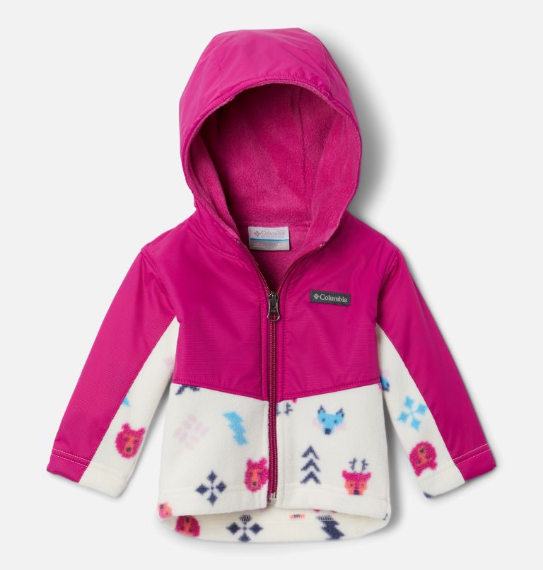 Kids' Infant Steens Mountain Overlay Hooded Jacket, Color: Chalk Woodlands, Wild Fuchsia, image 1