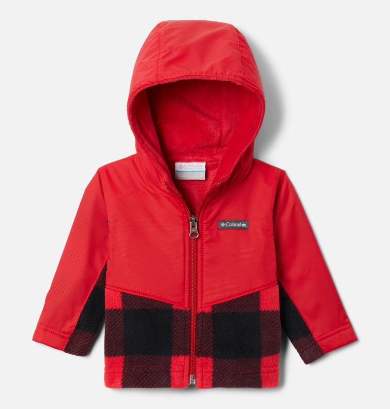Kids' Infant Steens Mountain Overlay Hooded Jacket, Color: Mountain Red Check, Mountain Red, image 1