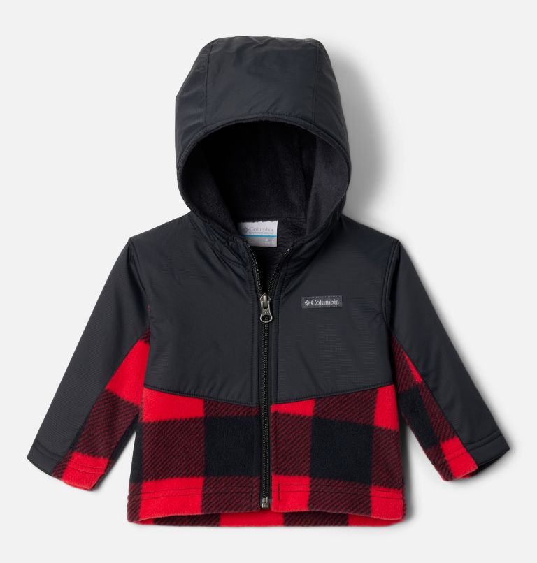 Thumbnail: Kids' Infant Steens Mountain Overlay Hooded Jacket, Color: Mountain Red Check, Black, image 1