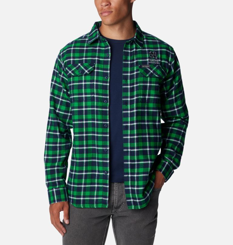 Thumbnail: Men's Collegiate Flare Gun Flannel Long Sleeve Shirt - Notre Dame, Color: ND - Fuse Green Plaid, image 6