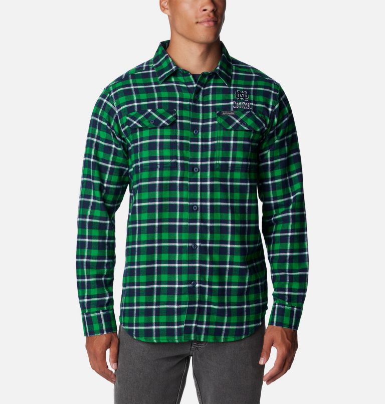 Men's Collegiate Flare Gun Flannel Long Sleeve Shirt - Notre Dame, Color: ND - Fuse Green Plaid, image 1