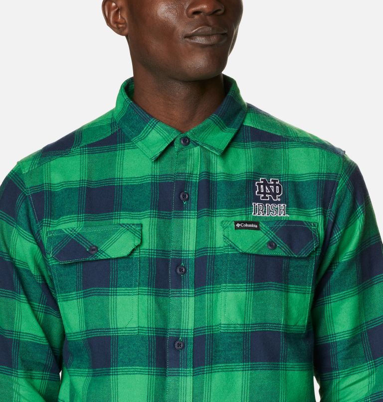 Men's Collegiate Flare Gun Flannel Long Sleeve Shirt - Notre Dame, Color: ND - Fuse Green Plaid, image 4
