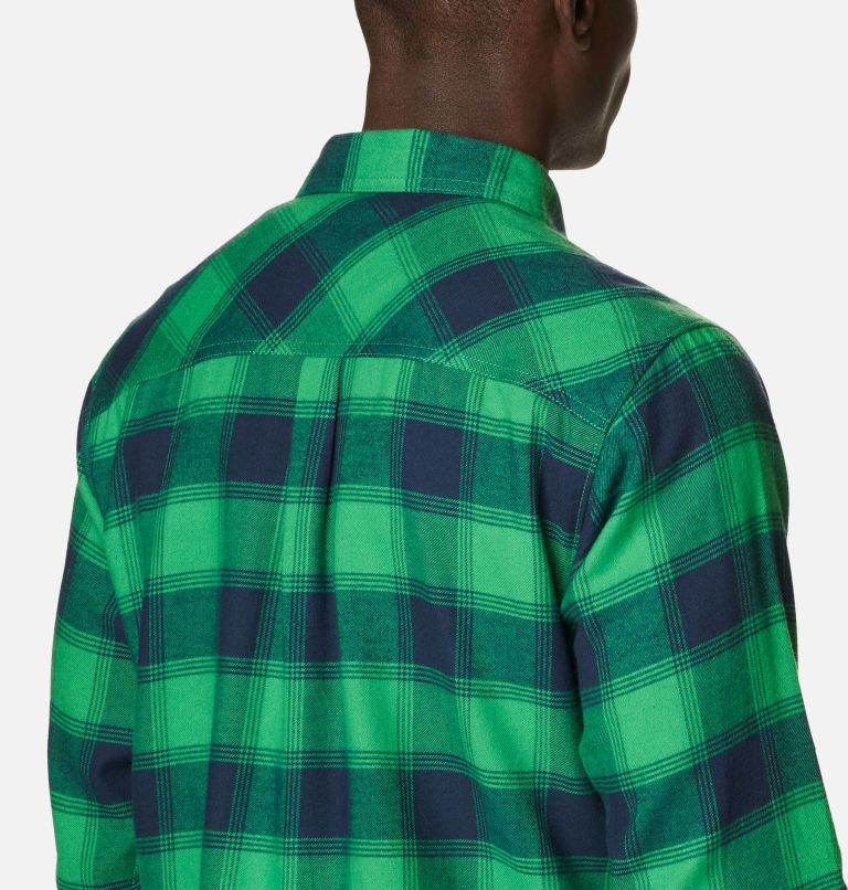 Men's Collegiate Flare Gun Flannel Long Sleeve Shirt - Notre Dame, Color: ND - Fuse Green Plaid