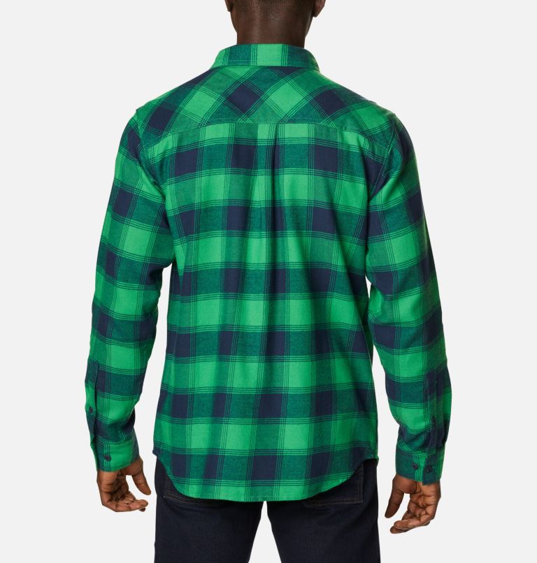 Men's Collegiate Flare Gun Flannel Long Sleeve Shirt - Notre Dame, Color: ND - Fuse Green Plaid