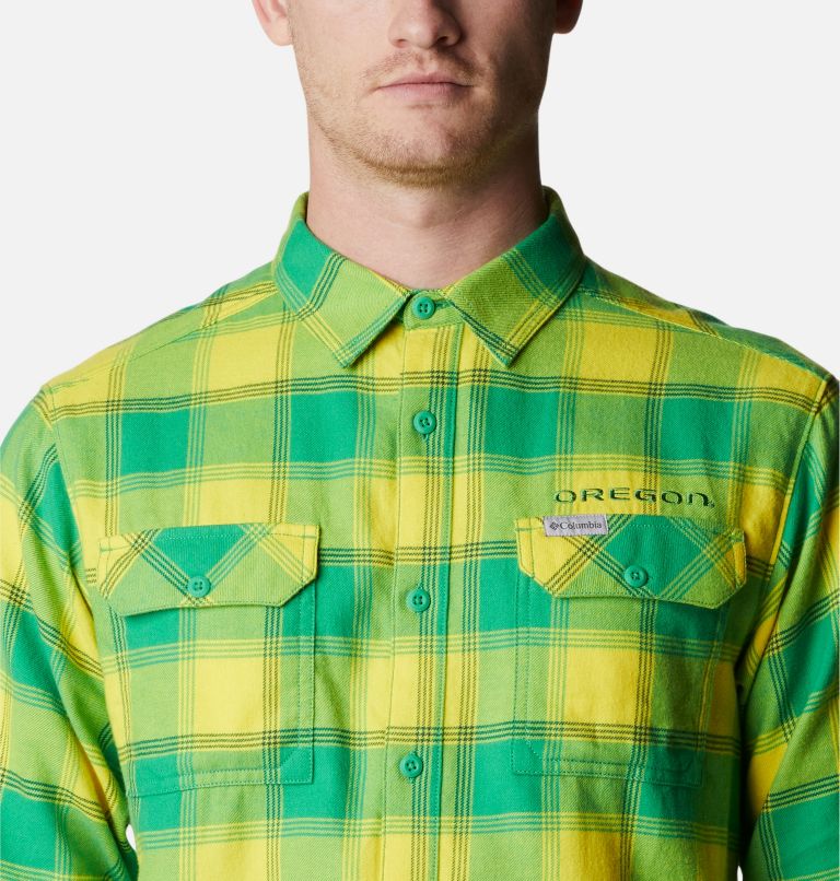 Men's Collegiate Flare Gun Flannel Long Sleeve Shirt - Oregon, Color: UO - Fuse Green Plaid, image 4