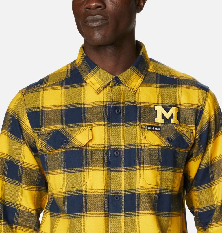 Men's Collegiate Flare Gun Flannel Long Sleeve Shirt - Michigan, Color: UM - Collegiate Navy Plaid