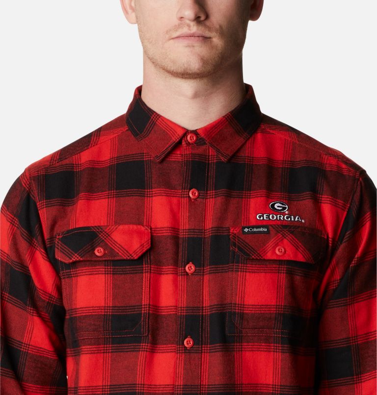 Men's Collegiate Flare Gun Flannel Long Sleeve Shirt - Georgia, Color: UGA - Bright Red Plaid