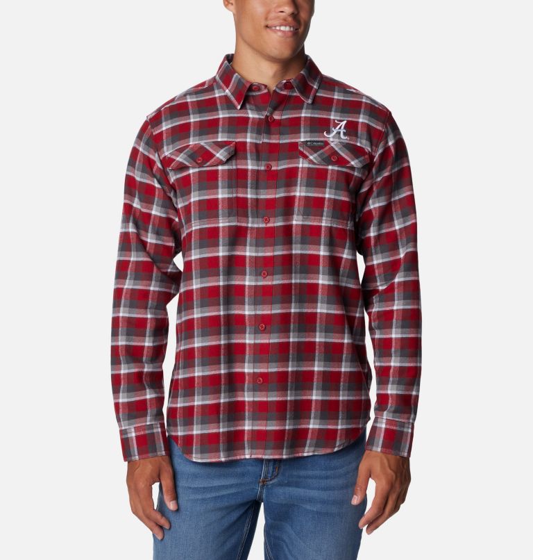 Thumbnail: Men's Collegiate Flare Gun Flannel Long Sleeve Shirt - Alabama, Color: ALA - Red Velvet Plaid, image 1