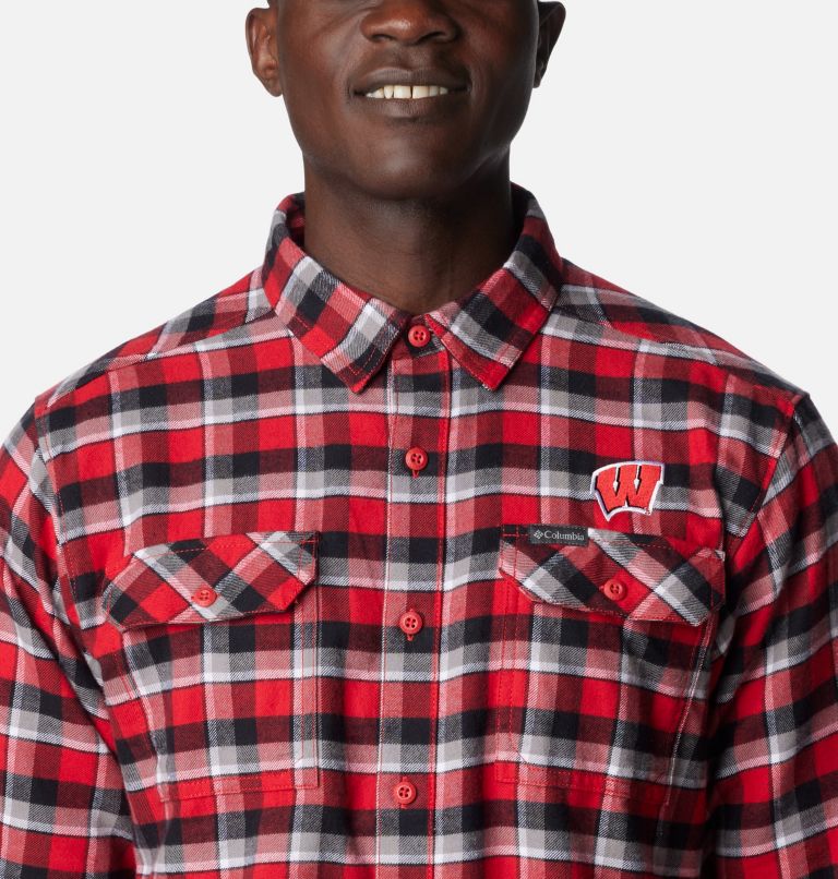 Men's Collegiate Flare Gun Flannel Long Sleeve Shirt - Wisconsin, Color: WIS - Intense Red Plaid, image 4