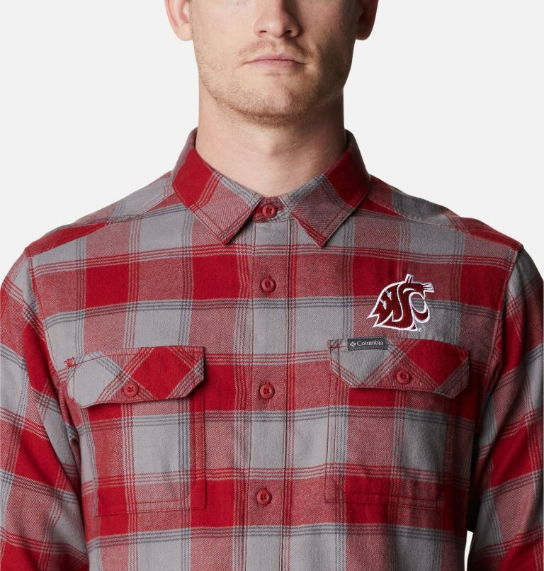Men's Collegiate Flare Gun Flannel Long Sleeve Shirt - Washington State, Color: WAZ - Red Velvet Plaid