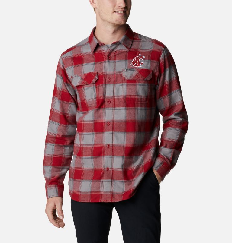 Thumbnail: Men's Collegiate Flare Gun Flannel Long Sleeve Shirt - Washington State, Color: WAZ - Red Velvet Plaid, image 1
