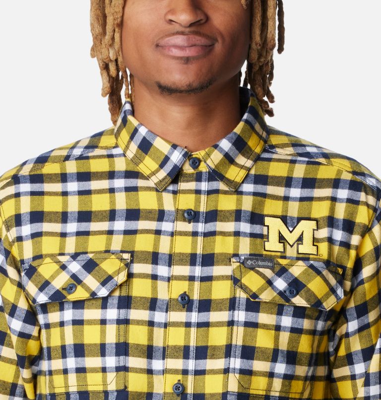 Men's Collegiate Flare Gun Flannel Long Sleeve Shirt - Michigan, Color: UM - Yellow Plaid, image 4