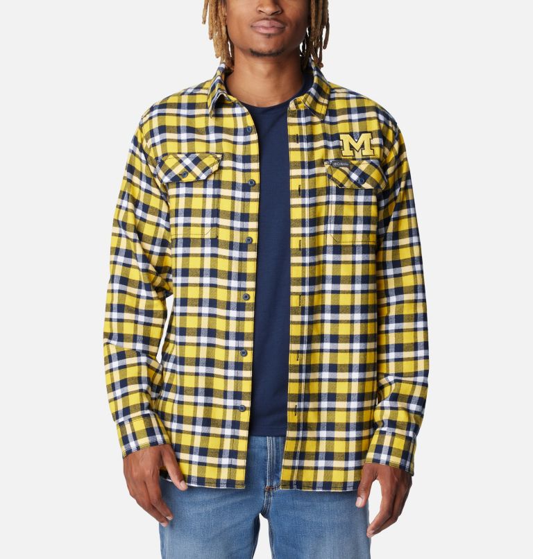 Men's Collegiate Flare Gun Flannel Long Sleeve Shirt - Michigan, Color: UM - Yellow Plaid, image 6