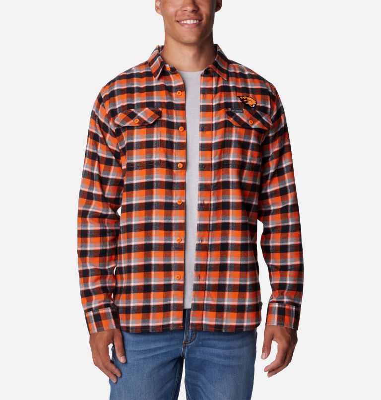 Thumbnail: Men's Collegiate Flare Gun Flannel Long Sleeve Shirt - Oregon State, Color: OSU - Tangy Orange Plaid, image 6