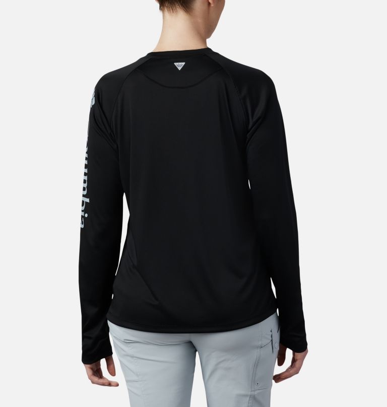Women’s PFG Tidal Tee II Long Sleeve Shirt, Color: Black, Cirrus Grey Logo, image 2