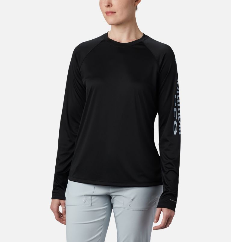 Women’s PFG Tidal Tee II Long Sleeve Shirt, Color: Black, Cirrus Grey Logo, image 1