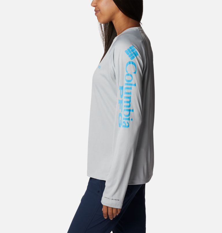 Women’s PFG Tidal Tee II Long Sleeve Shirt, Color: Cool Grey, Riptide Logo, image 3