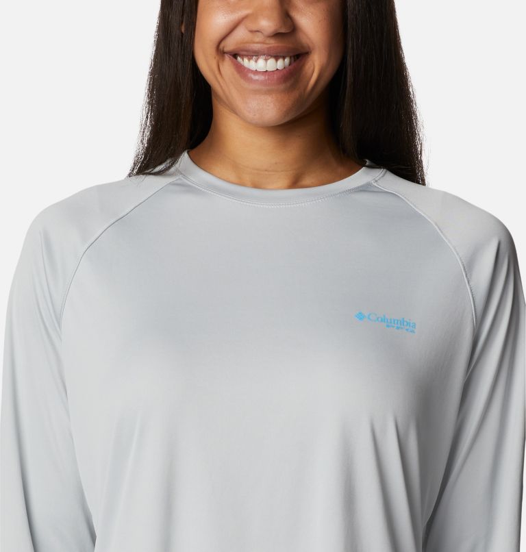 Women’s PFG Tidal Tee II Long Sleeve Shirt, Color: Cool Grey, Riptide Logo, image 4