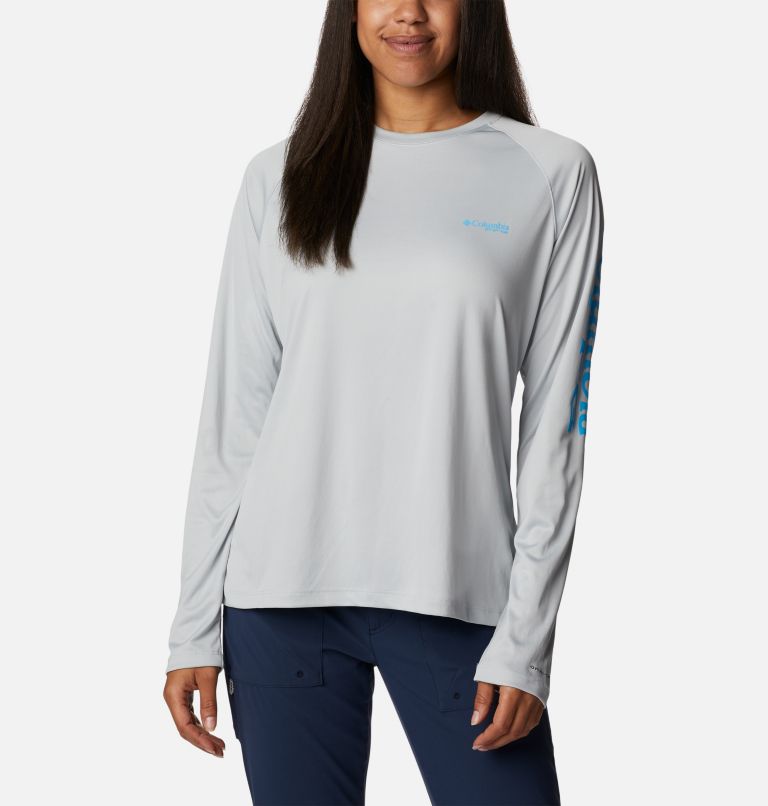 Women’s PFG Tidal Tee II Long Sleeve Shirt, Color: Cool Grey, Riptide Logo, image 1