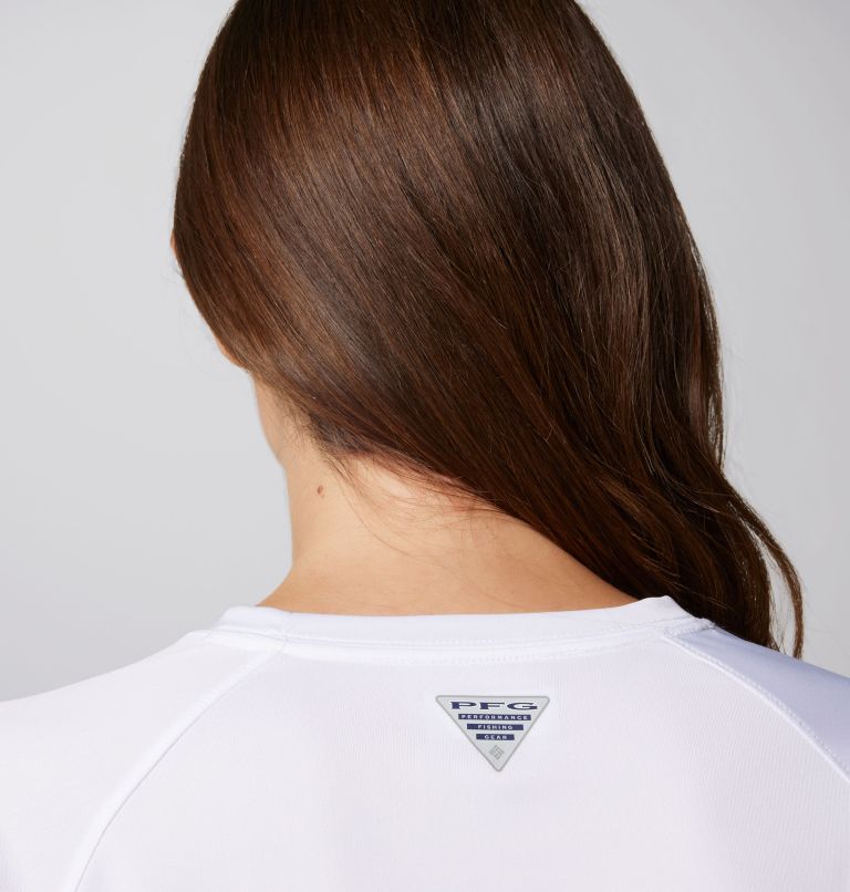 Women's PFG Tidal Tee II Long Sleeve Shirt, Color: White, Cirrus Grey Logo, image 6