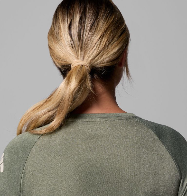 Women's PFG Tidal Tee II Long Sleeve Shirt, Color: Cypress Heather, Dark Stone Logo, image 6