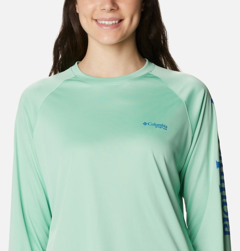 Haut à manches longues PFG Tidal Tee II Femme, Color: Kelp, Stormy Blue Logo, image 4