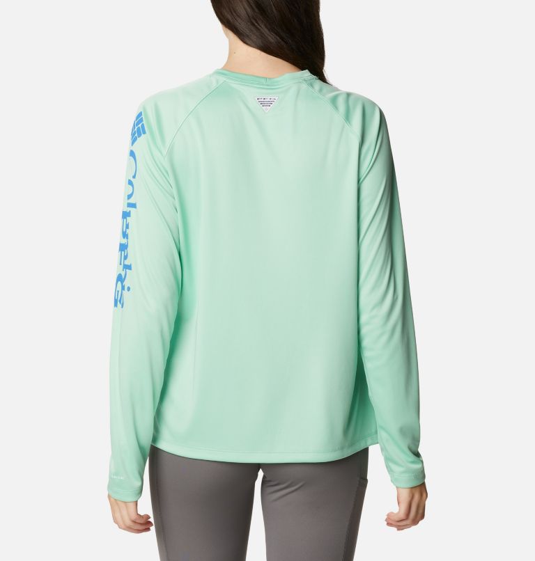 Haut à manches longues PFG Tidal Tee II Femme, Color: Kelp, Stormy Blue Logo, image 2