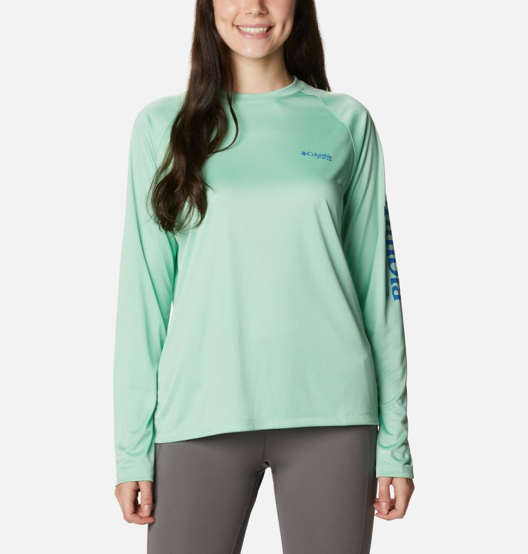 Haut à manches longues PFG Tidal Tee II Femme, Color: Kelp, Stormy Blue Logo, image 1