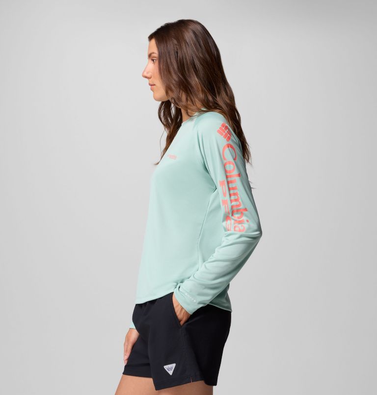 Women's PFG Tidal Tee II Long Sleeve Shirt, Color: Misty Jade, Melonade Logo, image 4
