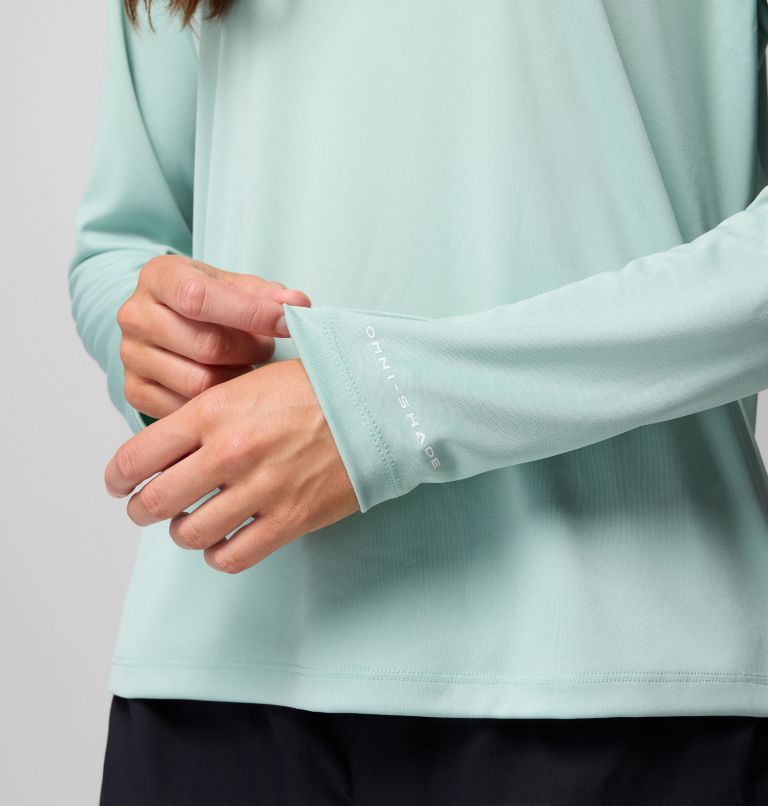 Women's PFG Tidal Tee II Long Sleeve Shirt, Color: Misty Jade, Melonade Logo, image 6
