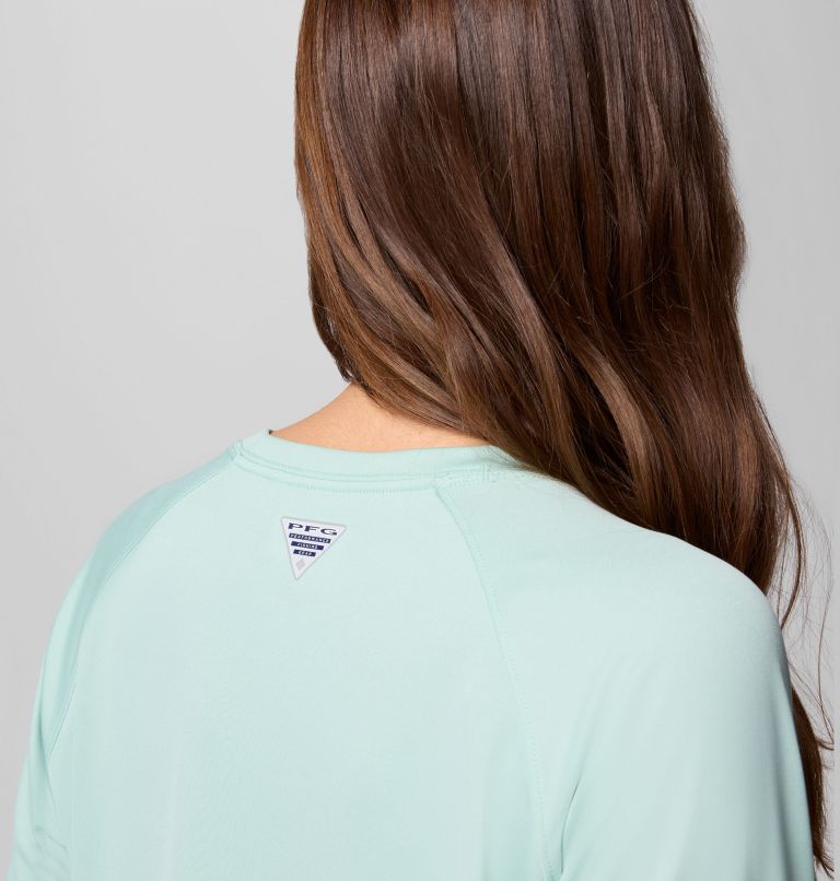 Women's PFG Tidal Tee II Long Sleeve Shirt, Color: Misty Jade, Melonade Logo, image 7