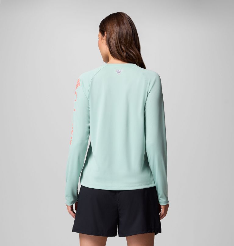 Women's PFG Tidal Tee II Long Sleeve Shirt, Color: Misty Jade, Melonade Logo, image 3
