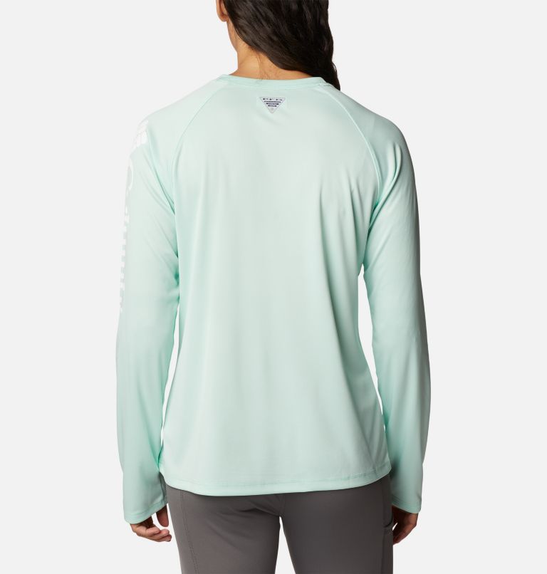 Thumbnail: Women’s PFG Tidal Tee II Long Sleeve Shirt, Color: Gullfoss Green, White Logo, image 2