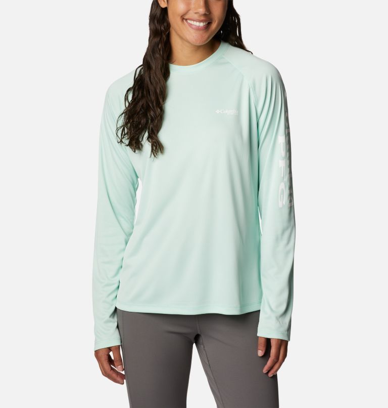 Thumbnail: Women’s PFG Tidal Tee II Long Sleeve Shirt, Color: Gullfoss Green, White Logo, image 1