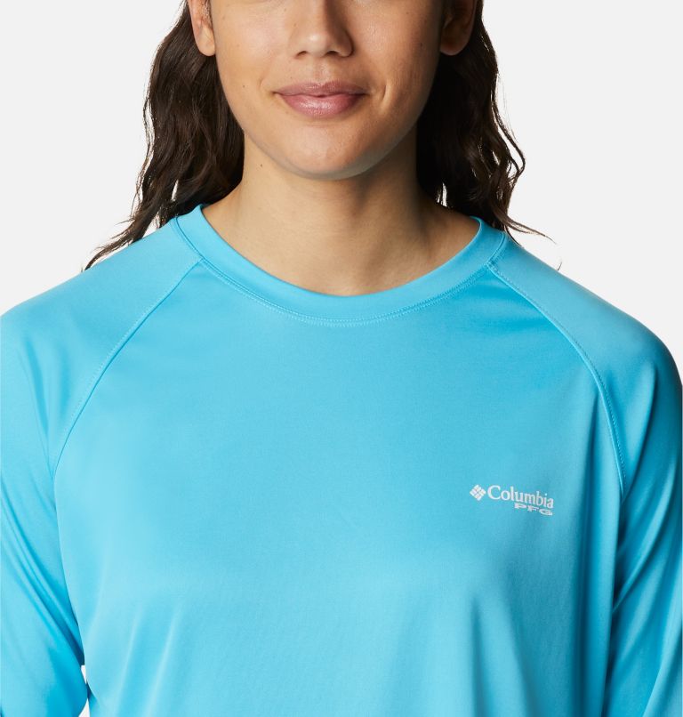 Thumbnail: Women’s PFG Tidal Tee II Long Sleeve Shirt, Color: Atoll, White Logo, image 4