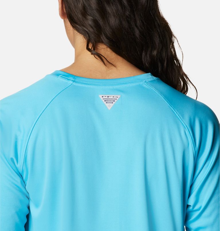Women’s PFG Tidal Tee II Long Sleeve Shirt, Color: Atoll, White Logo, image 5