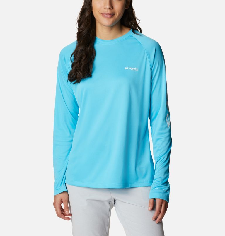 Thumbnail: Women’s PFG Tidal Tee II Long Sleeve Shirt, Color: Atoll, White Logo, image 1
