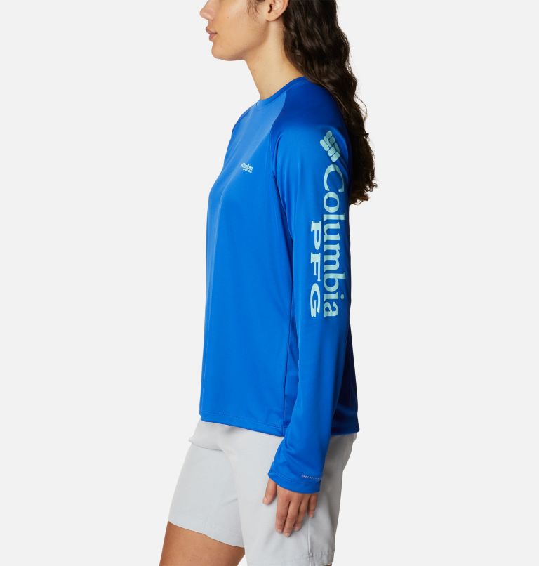 Women’s PFG Tidal Tee II Long Sleeve Shirt, Color: Blue Macaw, Gulf Stream Logo, image 3