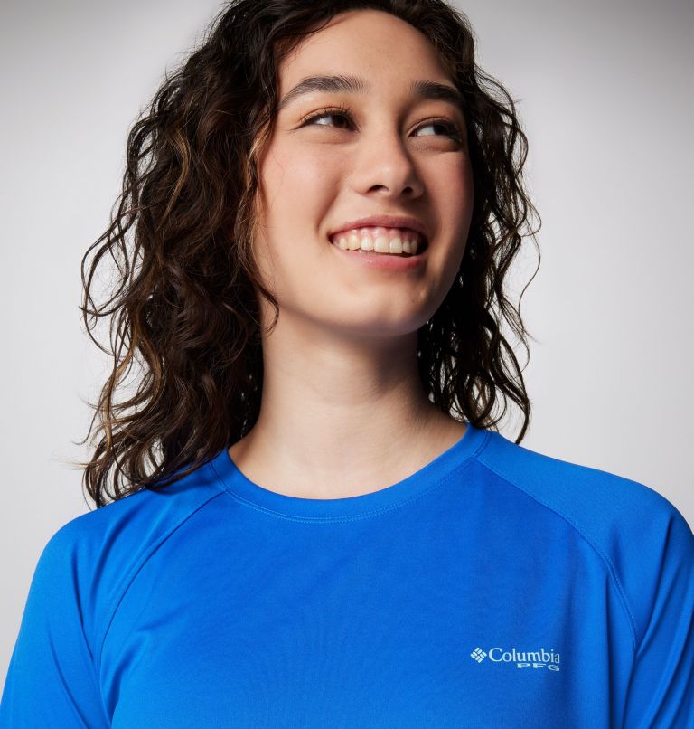 Women's PFG Tidal Tee II Long Sleeve Shirt, Color: Blue Macaw, Gulf Stream Logo, image 5